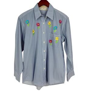 FORTUNE by Stan Sz Small Wearable Art Floral Blue Blouse Shirt Top Artsy Unique